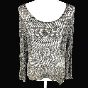 Missshop Womens Chain Link Woven Top S Small Open Sheer Wire Long Sleeve Accent‎